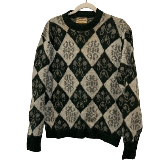 Arrow Ski Lodge Vintage green gray crest argyle ski sweater M - Picture 1 of 4